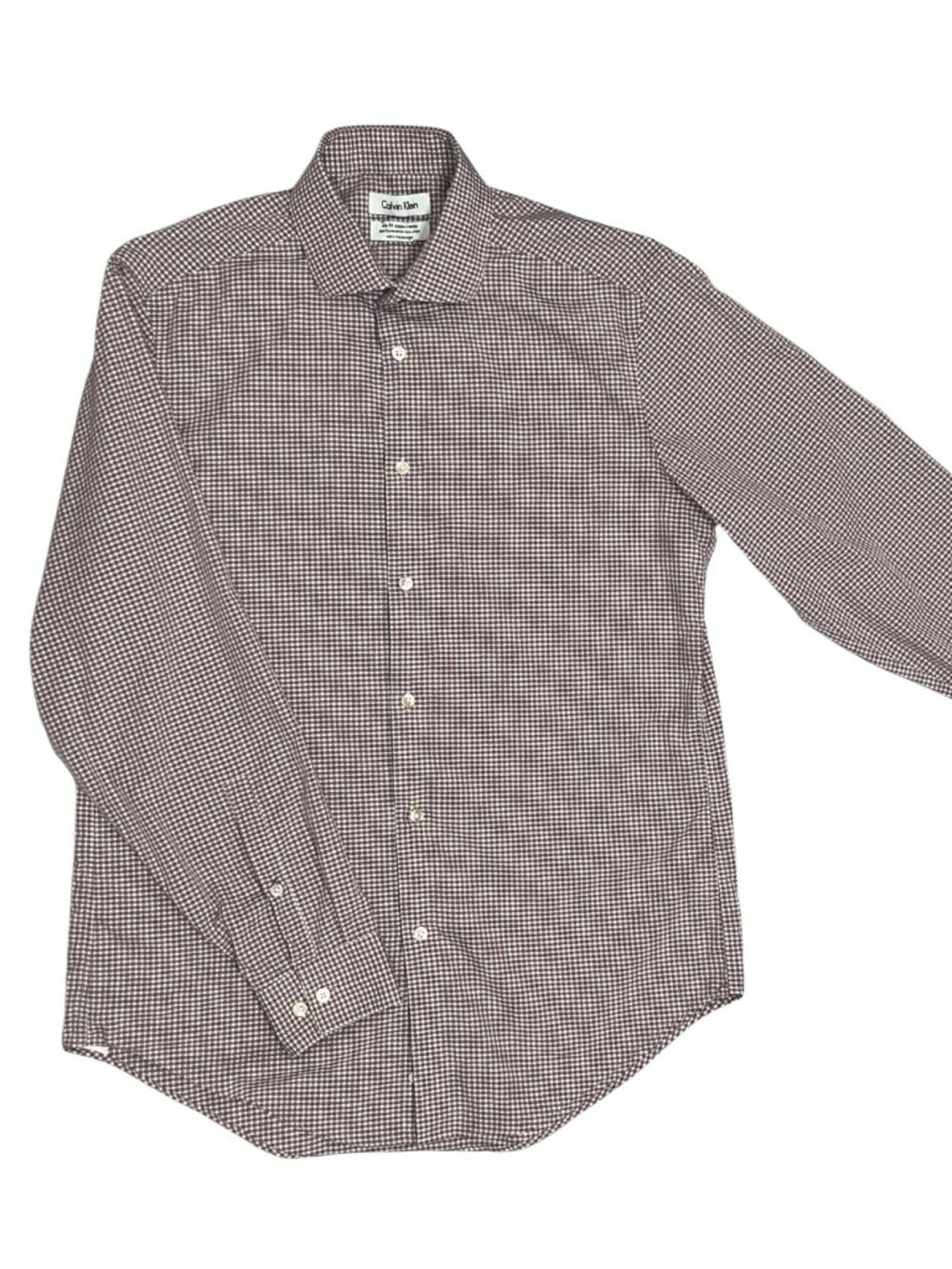 Calvin Klein Men’s Medium Slim Fit Burgundy Check Shirt Preppy Business Casual